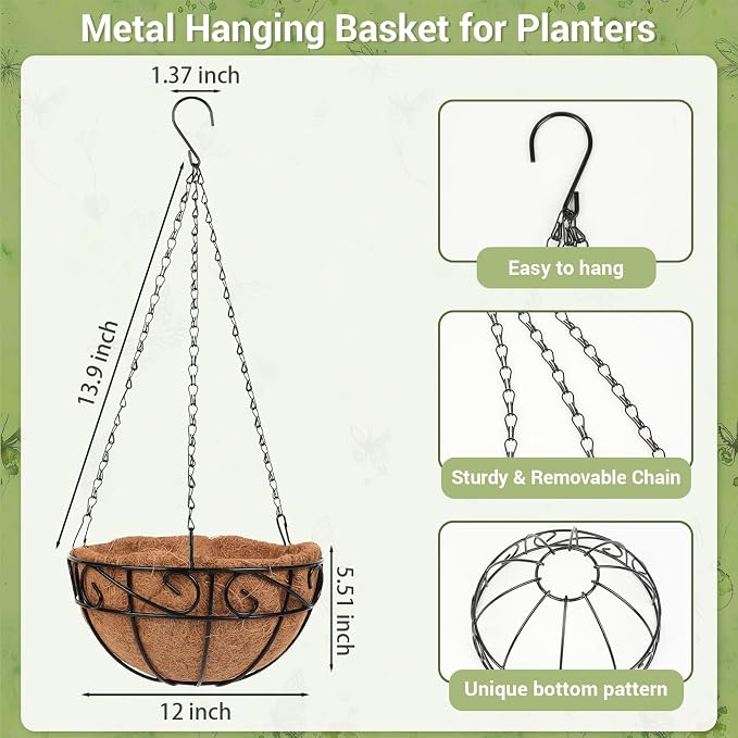 2 Pack 12 inch Metal Hanging Baskets - Image 2