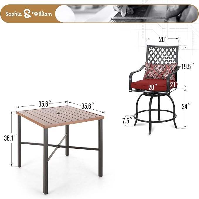 Sophia & William Outdoor Patio Bar Set 5 Piece High Dining Table and Chairs - Image 7
