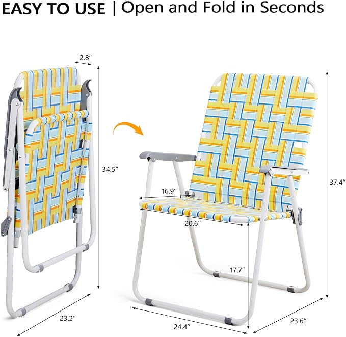 VINGLI Patio Lawn Webbed Folding Chairs Outdoor Beach Portable Camping Chair - Image 3