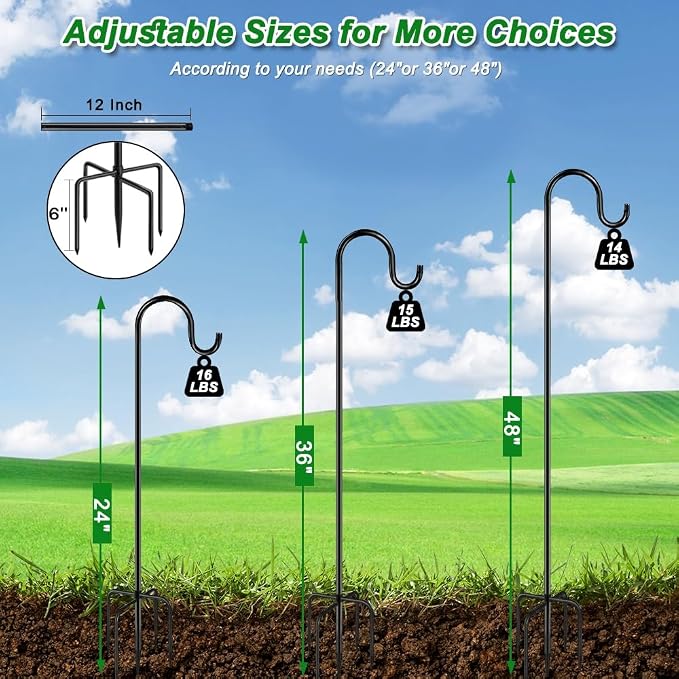 48 Inch Shepherds Hooks for Outdoor, Heavy Duty Bird Feeder Pole - Image 4