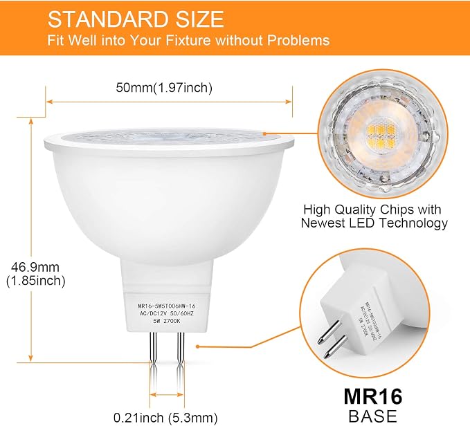 Mlambert 4 Pack MR16 LED Bulbs 50W Halogen Equivalent 2700K, 5W GU5.3 MR16 12V - Image 3
