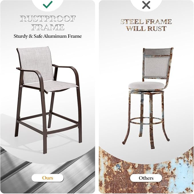Crestlive Products Outdoor Bar Stools Set of 2, Counter Height Bar Stool - Image 6
