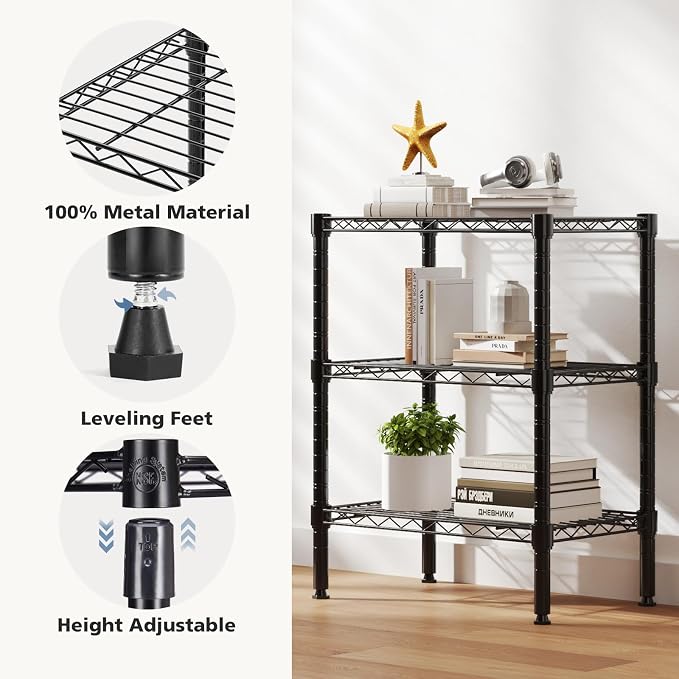 DUMOS 3-Tier Metal Wire Storage Shelves, Adjustable Standing Storage Rack Shelf - Image 6