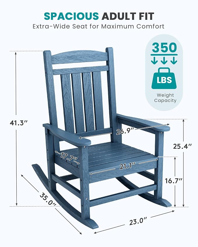 SERWALL Rocking Chairs Set of 2, HDPE Outdoor Rocking Chair, All-Weather Porch - Image 3