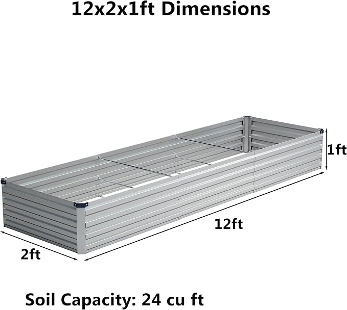 12x2x1 ft Galvanized Raised Garden Bed, Outdoor Planter Box Metal Patio Kit - Image 2