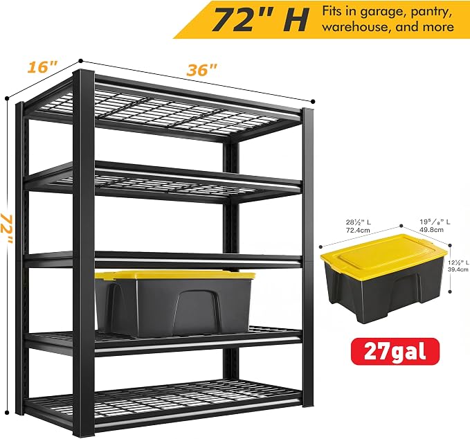 REIBII Garage Shelving 3200LBS, 5-Tier Storage Shelves, Adjustable Industrial - Image 3
