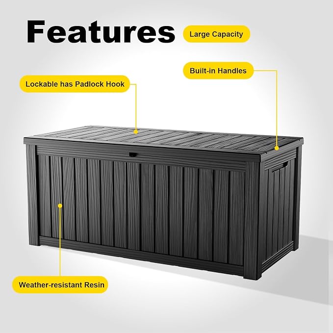 150 Gallon Outdoor Storage Box, Weather Resistant & Waterproof Resin Deck Box - Image 6