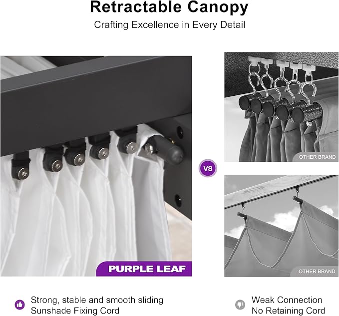 PURPLE LEAF 10' x 10' Aluminum Outdoor Pergola Wind-Resistant Retractable - Image 5