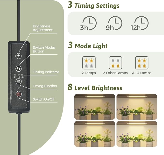 Bamworld Plant Stand with Grow Lights Large Plant Shelf Indoor Hanging Plants - Image 4