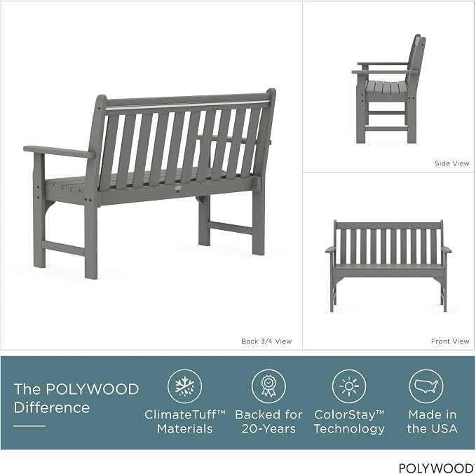 POLYWOOD GNB48GY Vineyard 48" Bench, Slate Grey - Image 4