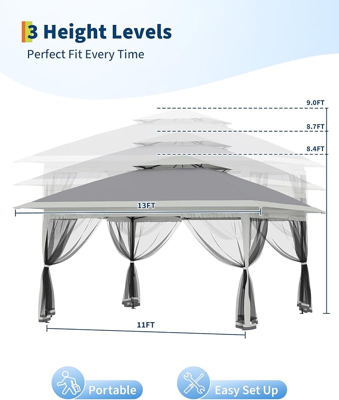 Canopy Tent 13x13 ft, Pop Up Gazebo One-Push Setup - Image 4