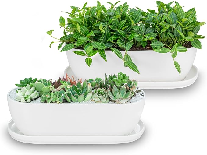 E-liu Ceramic Plant Pots, 11+14 inch, Planters by Creatingwarmandrefinedlifestylekitchenandhomeessentials
