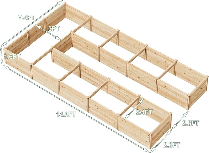 AMERLIFE U-Shaped Raised Garden Bed, 7.5Wx15Dx1.6H Free Combination Outdoor - Image 7