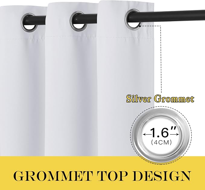 NICETOWN Greyish White Living Room Curtain, Room Darkening Grommet Thermal - Image 2