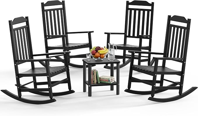 5 Piece Outdoor Rocking Bistro Set, Rocking Chairs Outdoor Furniture, Resin by GYMHILL