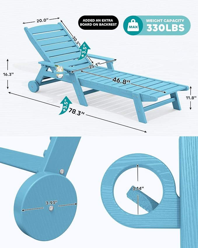 SERWALL Patio Chaise Lounge Chair Set of 2, Poly Lounge Chair - Image 3