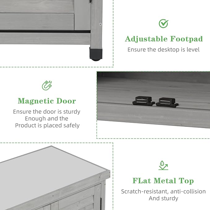 Outdoor Potting Bench with Storage Cabinet and Metal Top, Wood Workstation - Image 6