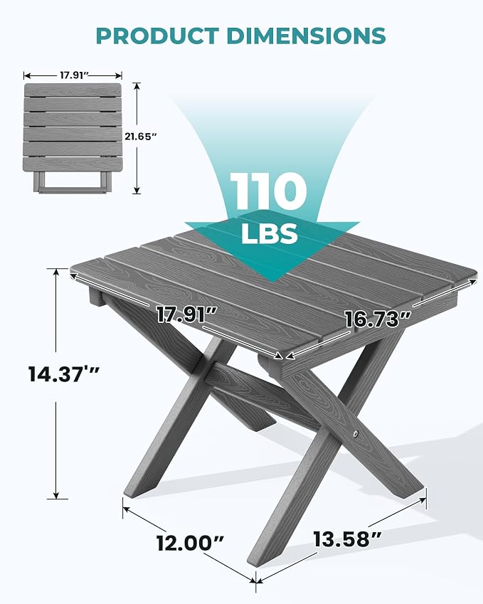 SERWALL Small Folding Side Table, HDPE Outdoor End Table - Image 3
