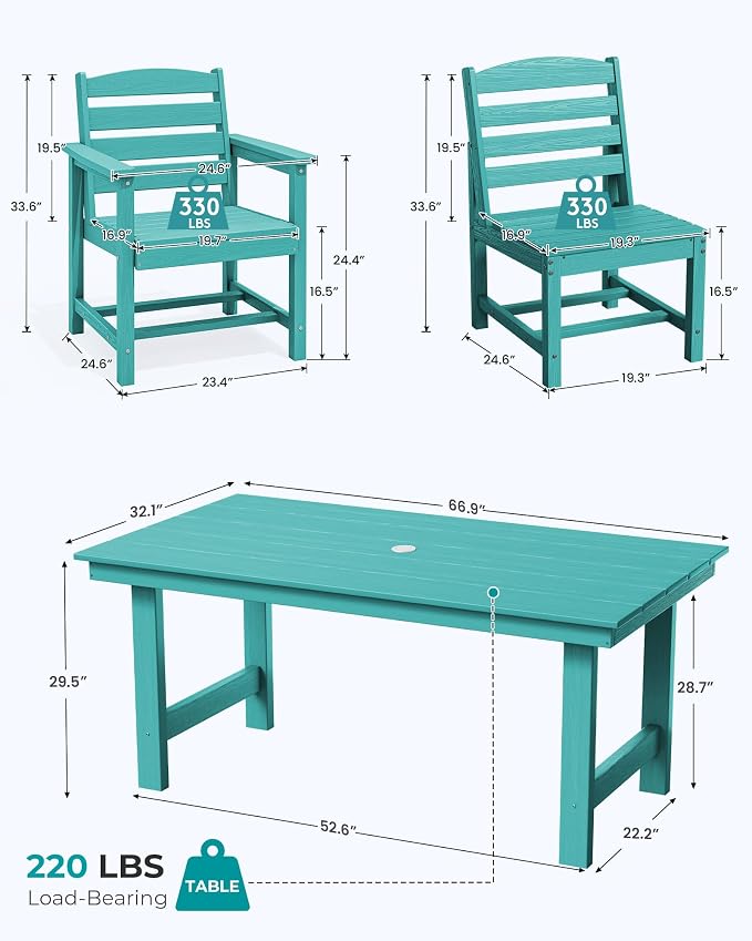 SERWALL Patio Dining Sets for 6 Person, HDPE Dining Set - Image 2