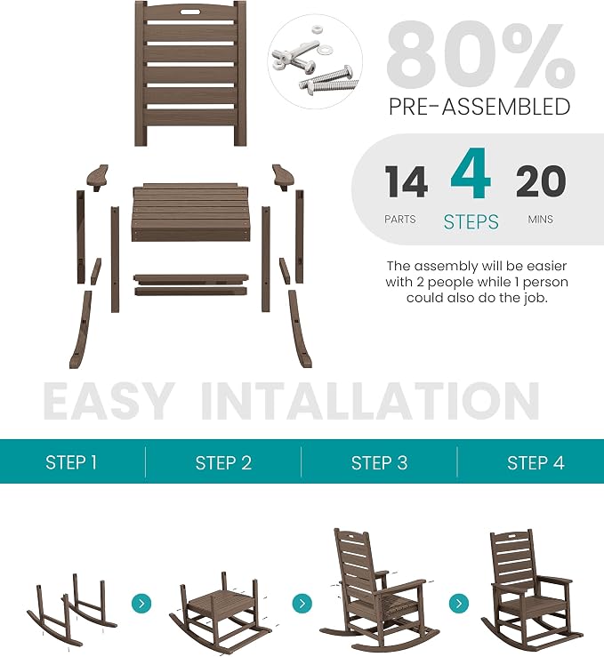SERWALL Outdoor Rocking Chair, Oversized Rocking Chair - Image 6
