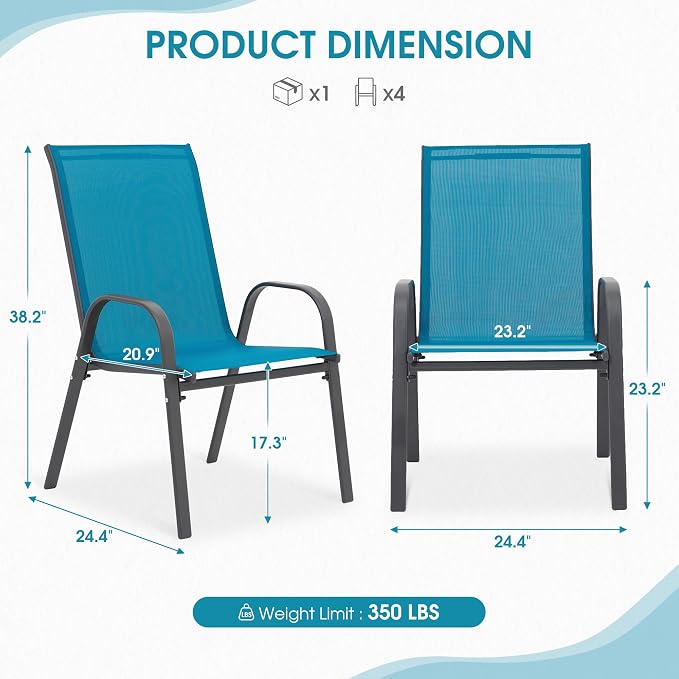 Outdoor Stackable Chairs Set of 8, Stacking Patio Chairs - Image 2