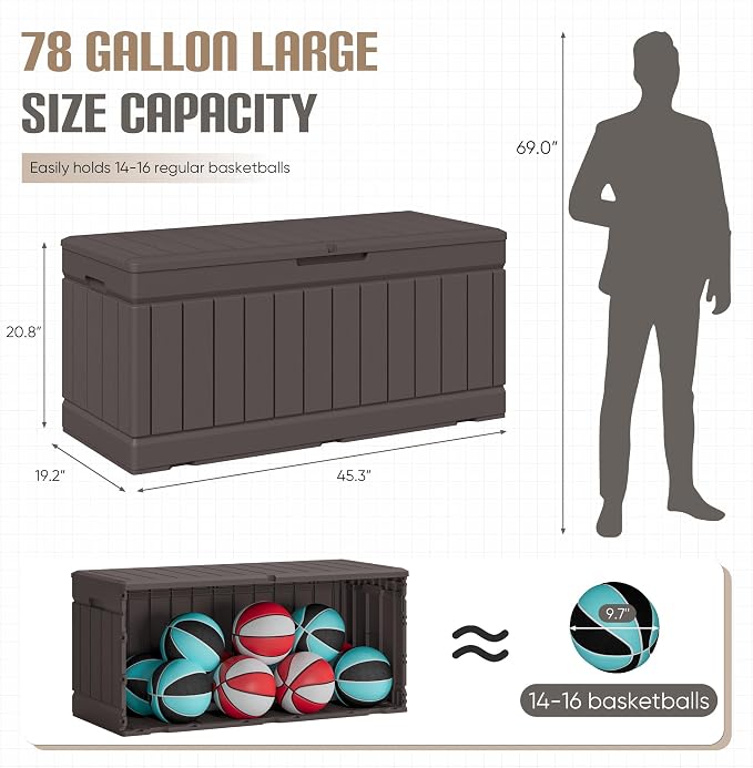 JUMMICO 78 Gallon Outdoor Deck Box Large Resin Storage Box - Image 3