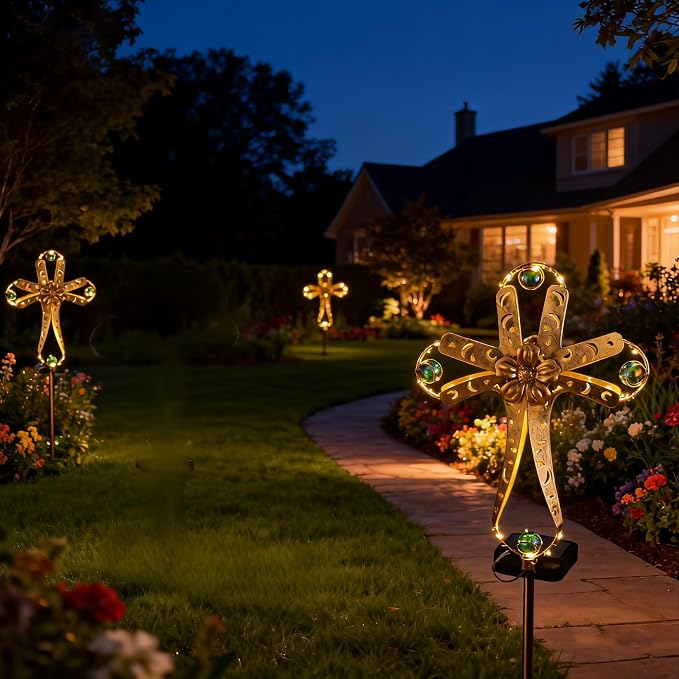 Kaixoxin Solar Power Cross Stake Warm White Color Florals Solar Lights Garden - Image 3