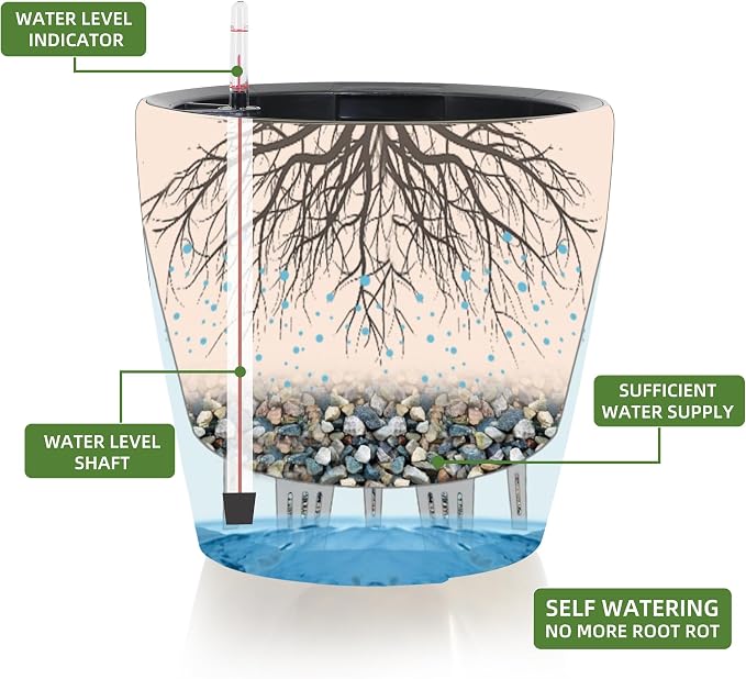Dexceder 11x10 Inches Self Watering Planter Indoor Outdoor, Inner Pot Design - Image 2
