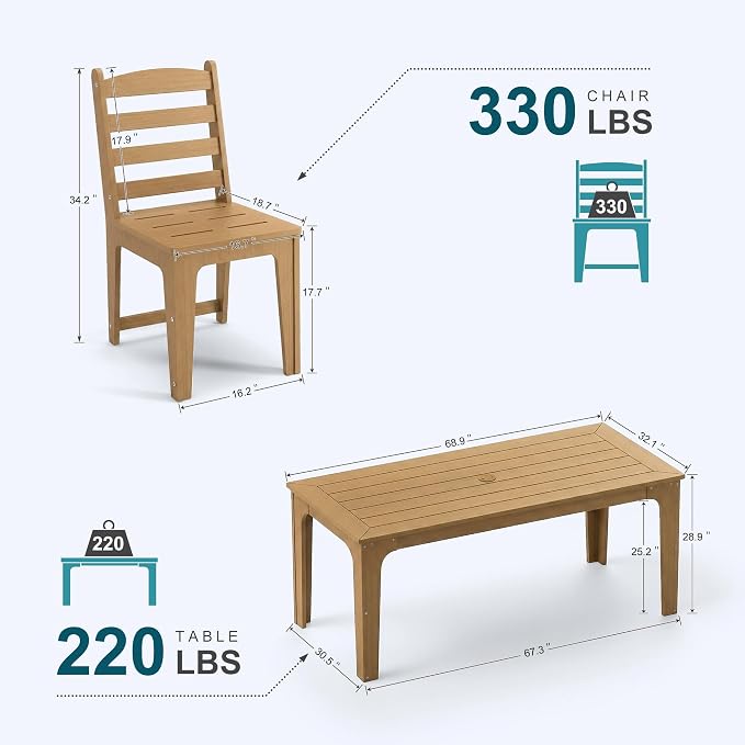 HDPE Patio Dining Set for 6, Weather-Resistant Outdoor Table - Image 2