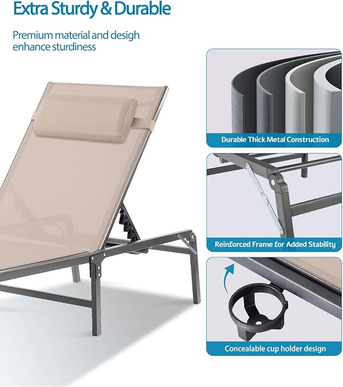 2 Pack Foldable Chaise Lounge Chair - Image 6