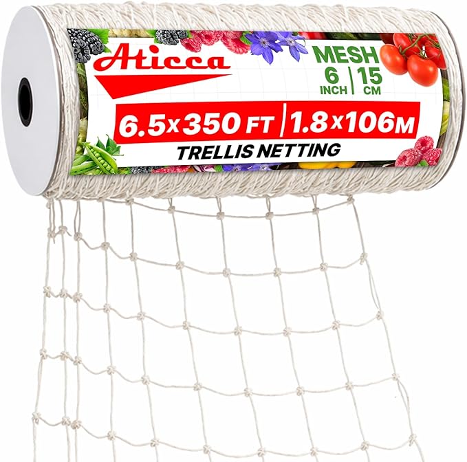 Trellis Netting 6.5 x 350 ft Heavy Duty Polyester Plant Support Netting White by Aticca