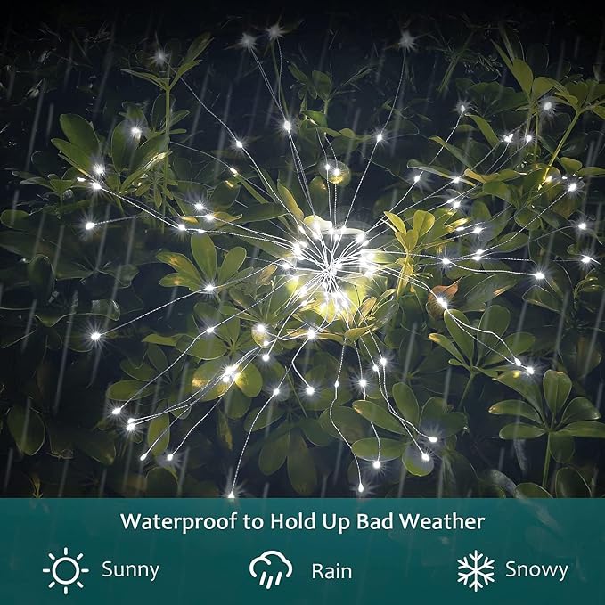 JJGoo Solar Firework Lights, 2 Pack 150 LEDs 2 Lighting Modes Solar Lights - Image 3