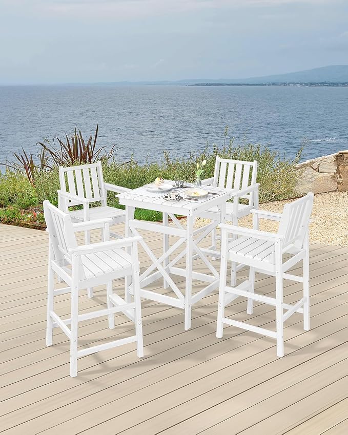 5 Pieces Adirondack Bar Chairs Set, HDPE Patio Bar Height Table and Chairs - Image 3