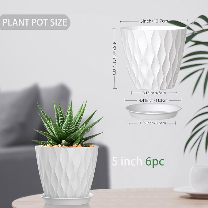 5 Inch Planter Pots, 6 Pack Indoor Planters, Small Flower Pots - Image 3