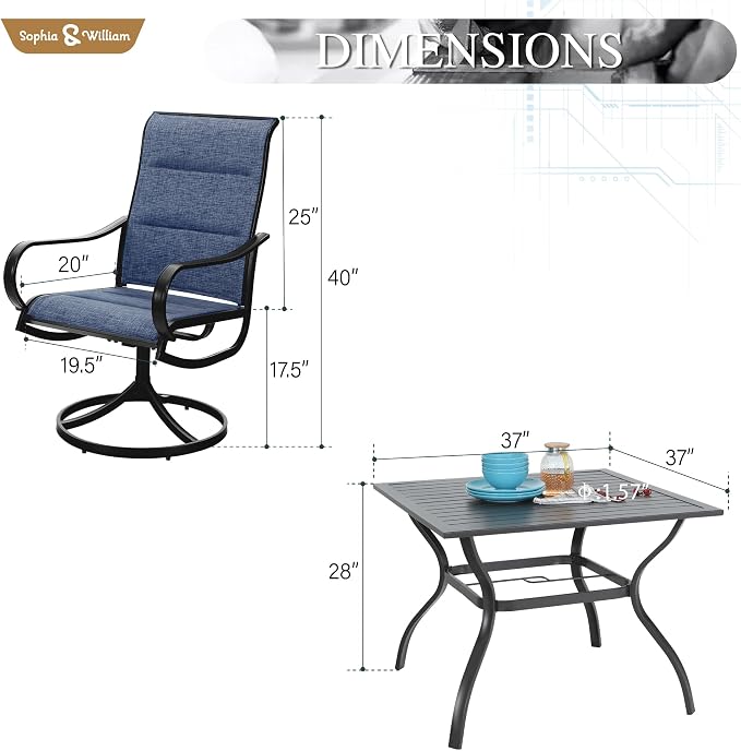 Sophia & William Outdoor Patio Dining Set 5 Pieces, 4 x Textilene Swivel Patio - Image 7