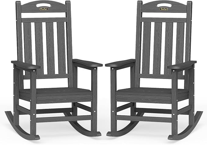 Oversized Outdoor Rocking Chairs Set of 2, High Back Porch Rocking Chair by Suunyn