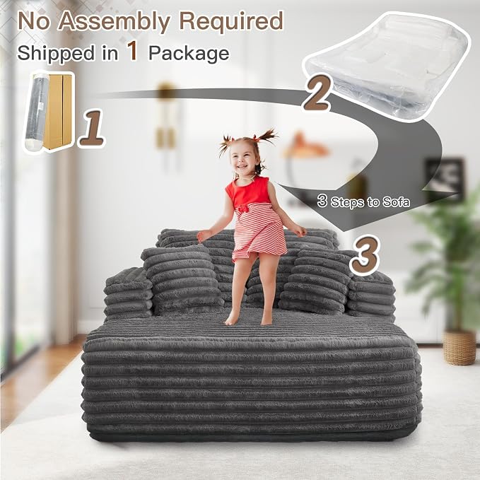 56" Oversized Chaise Lounge Chair Indoor, Plush Faux Fur Sleeper Sofa Couch Bed - Image 8
