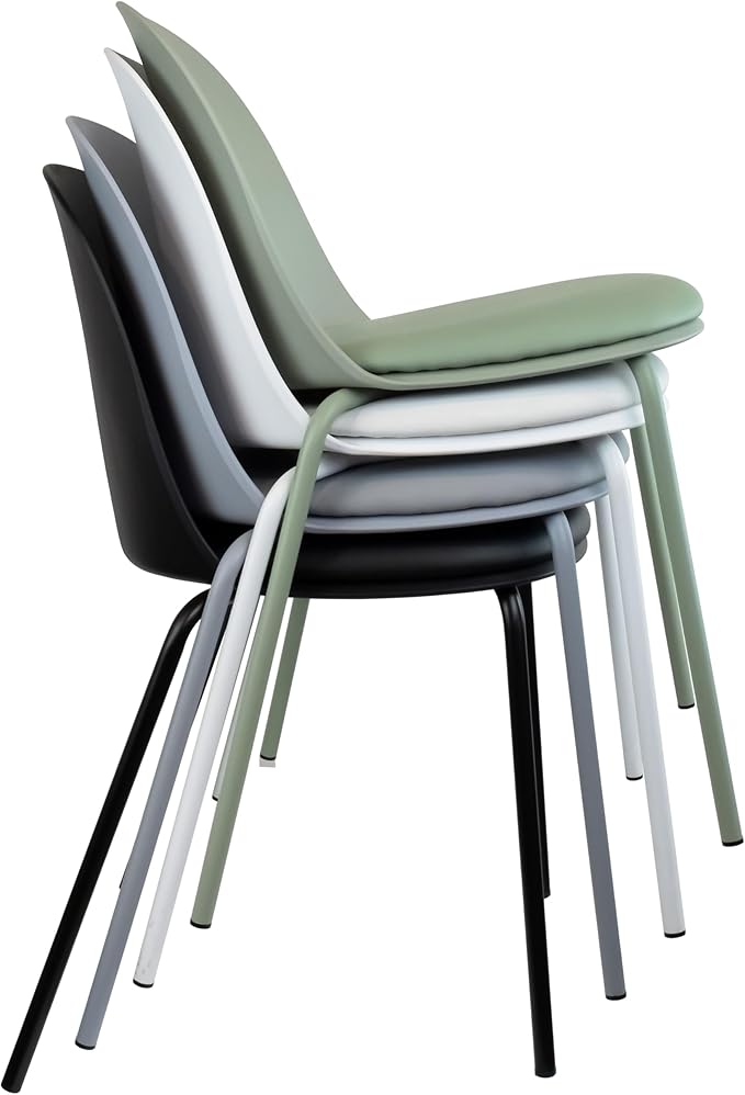 2xhome Set of 2 Modern Stackable Armless Dining Chairs, Plastic Shell Seat - Image 4