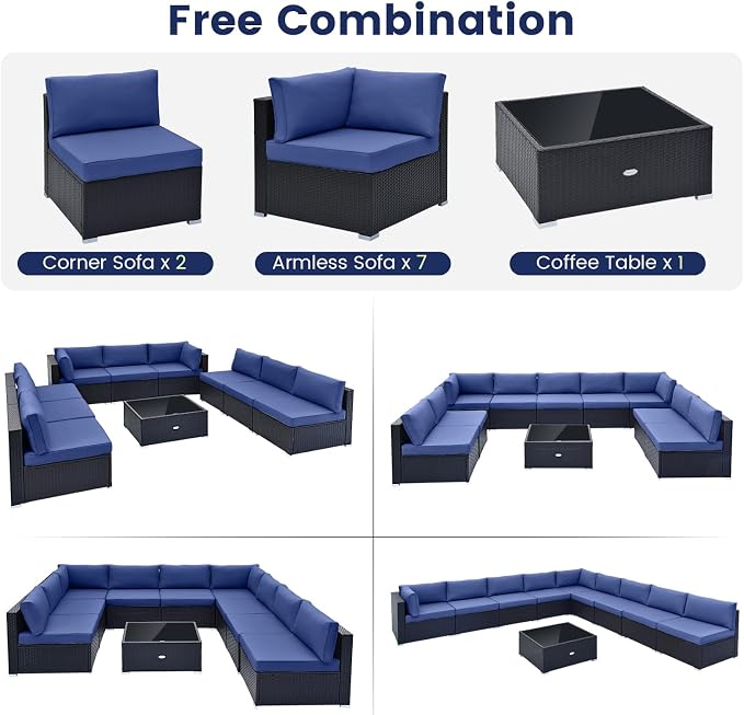 Tangkula 10 Pieces Patio Sofa Set, Outdoor Wicker Conversation Set - Image 9