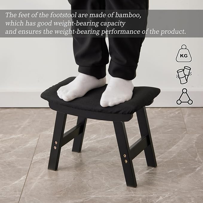 Foot Stool, Bamboo Small Sofa Foot Rest Under Desk, Extra Seating - Image 4