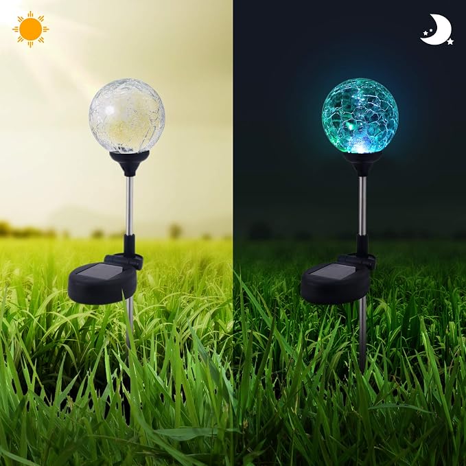6 Pack Decorative Solar Powered Outdoor Garden Stake Glass Ball Lights - Image 4