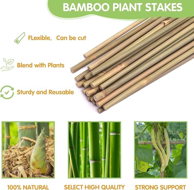 Plant Stakes, 3FT Longer Sturdy Natural Bamboo Garden Stakes, GAGINANG 25Pcs - Image 4