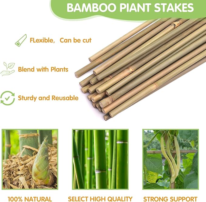 Plant Stakes, 4.8FT Longer Sturdy Natural Bamboo Garden Stakes, GAGINANG 20Pcs - Image 4