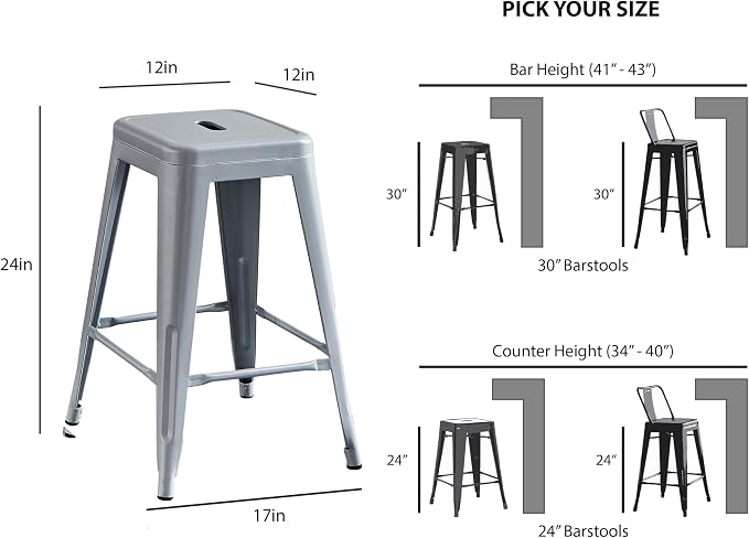 AC Pacific 24” Metal Backless Barstool Set of 2 – Country Rustic Style - Image 3