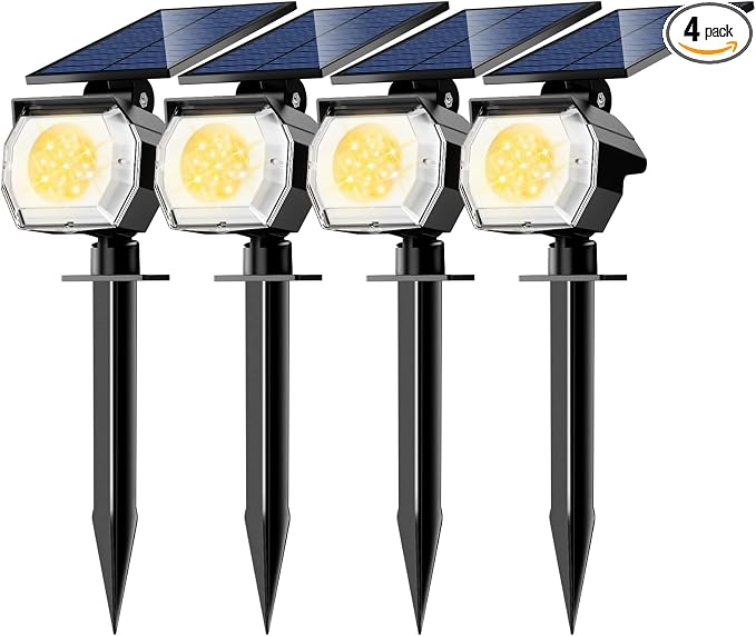 btfarm 4 Pack Solar Spot Lights Outdoor Waterproof IP65-1000LM 52 LED Solar by btfarmdecorativelighting