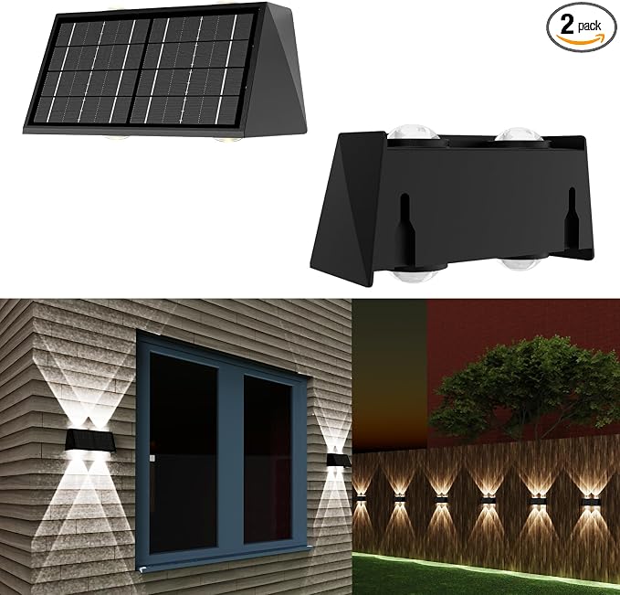 2-Pack Solar Fence Lights, Up & Down Lighting, 50LM/25LM Dual Brightness by Involux