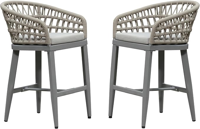 PURPLE LEAF Outdoor Rattan 24" Counter Height Bar Stools Chair Set of 2 - Image 3