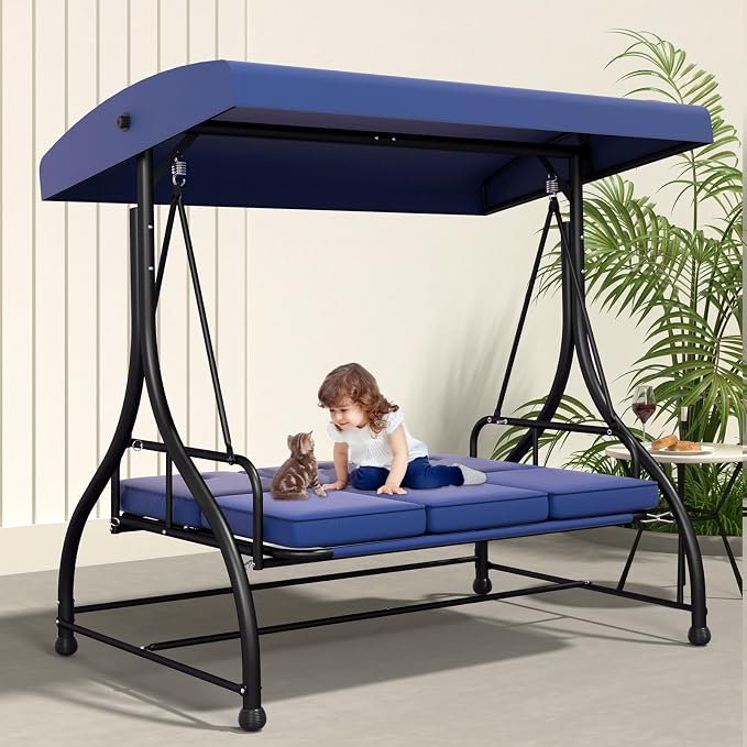 3-Seat Patio Swing Chair Outdoor Heavy Duty Steel Frame - Image 6