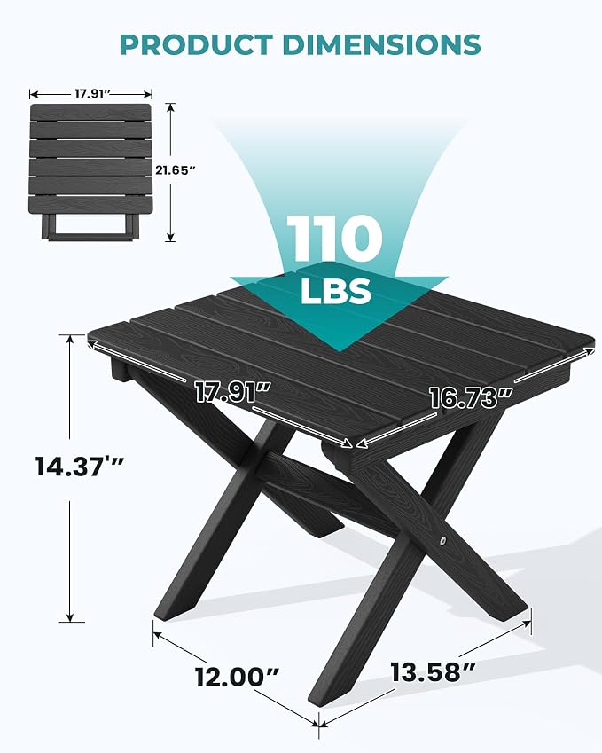 SERWALL Folding Outdoor Side Table Set of 4, Small Adirondack Side Table - Image 3