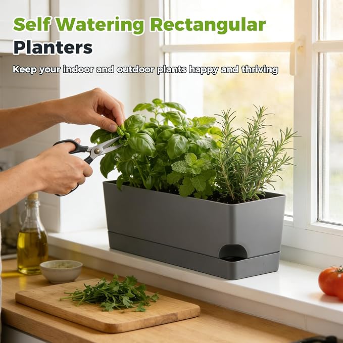4 Pack Self Watering Pots for Indoor Plants 17 Inches Window Boxes Planters - Image 2